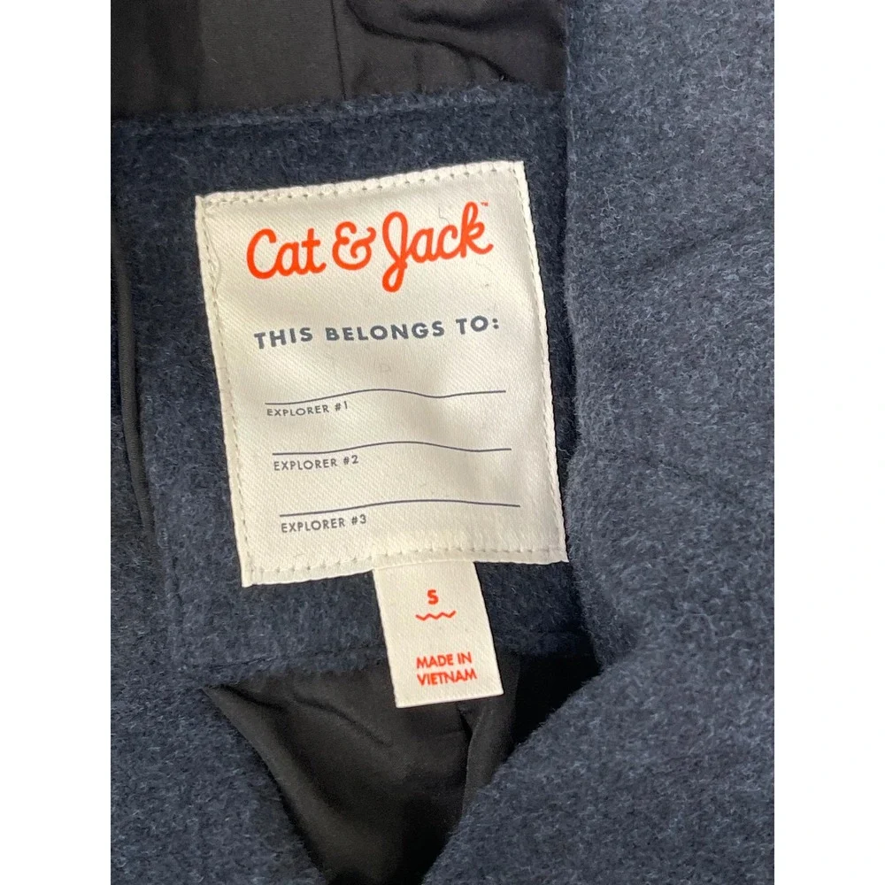 Cat & Jack Boys Navy Blue Double Breasted Pea Coat Jacket Size Small 6/7